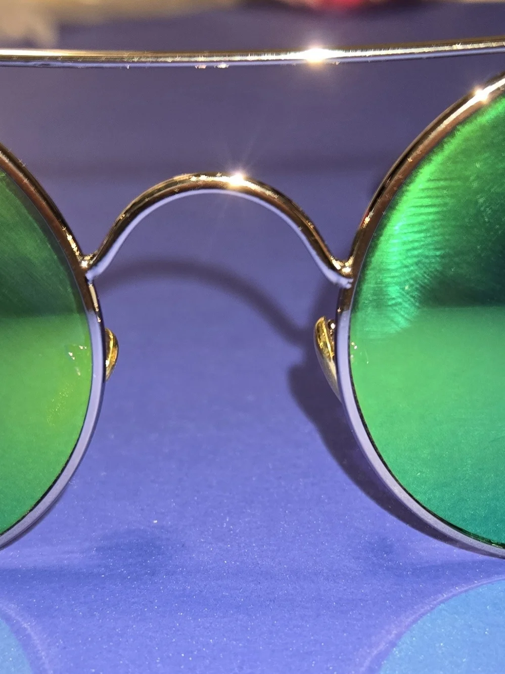 Gold Frame Round Sunglasses with Green Mirrored Lenses